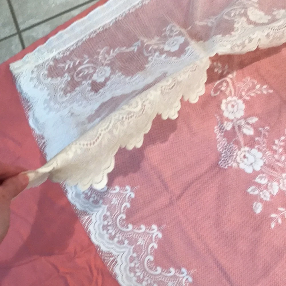 Curtain Sheer Lace Floral Curtain with Attached Valance (1-piece)